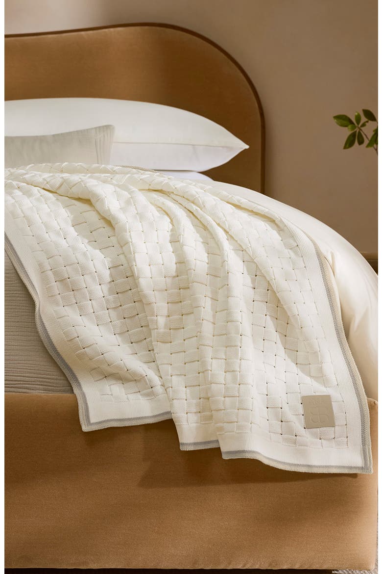 Basket Weave Knit Organic Cotton Throw Blanket, Alternate, color, CREAM/ PEWTER/ SAND