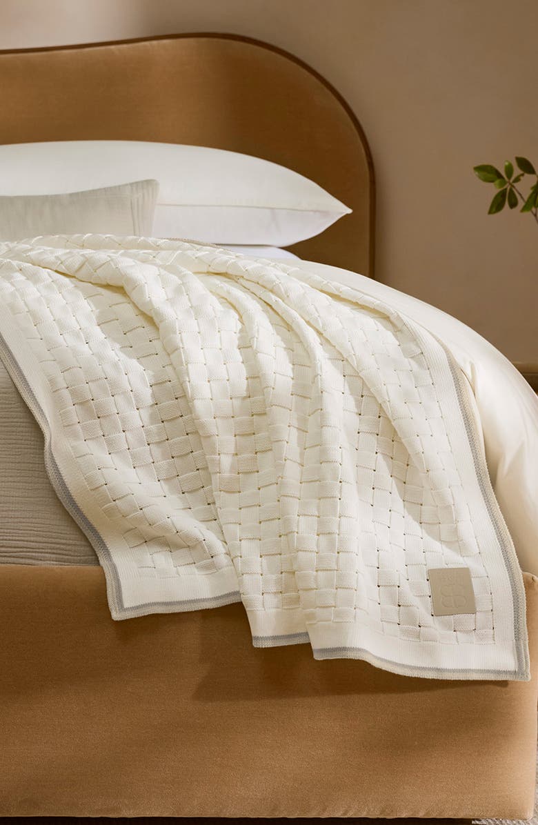 Boll & Branch Basket Weave Knit Organic Cotton Throw Blanket, Alternate, color, Cream/ Pewter/ Sand