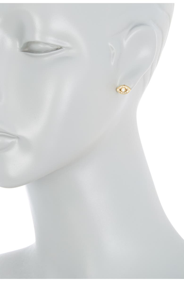 Adornia 14K Yellow Gold Plated Swarovski Crystal Evil Eye Stud Earrings, Alternate, color,