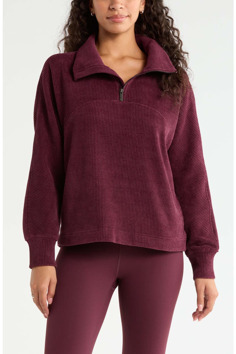 Half Zip Waffle Stitch Sweatshirt, Main, color, BURGUNDY STEM