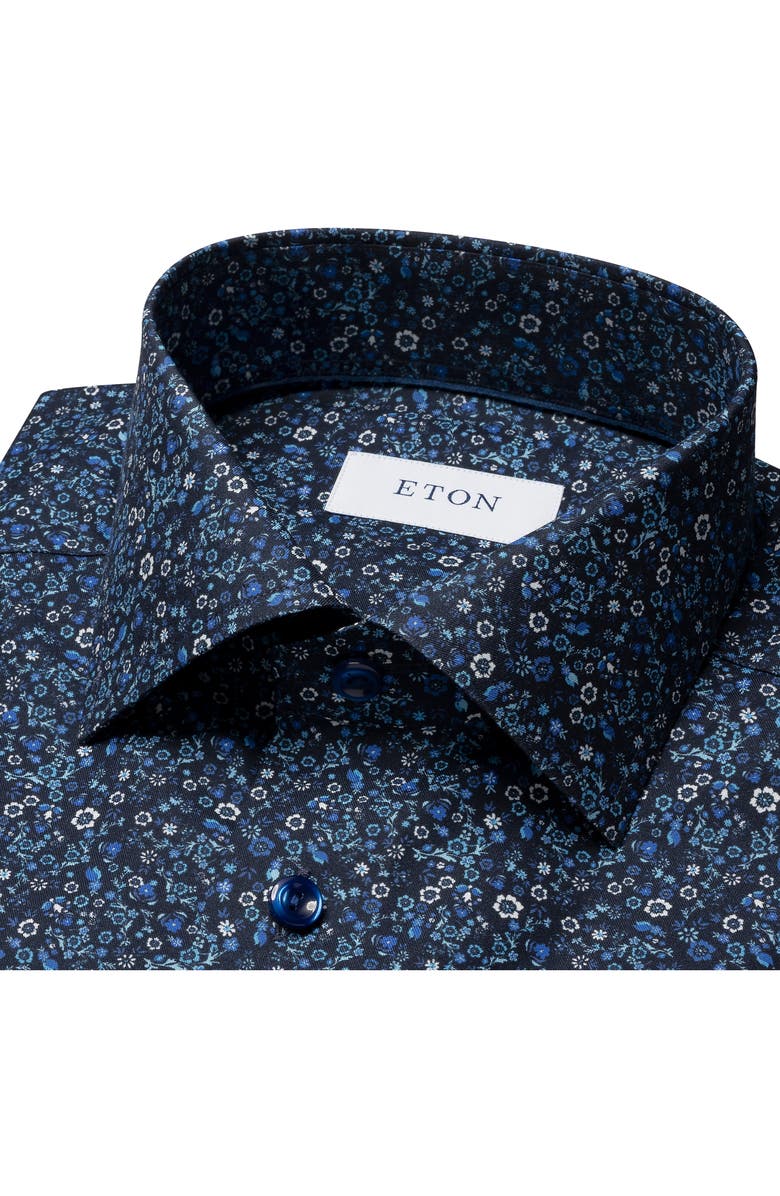 Eton Slim Fit Micro Floral Cotton Twill Dress Shirt, Alternate, color, Blue