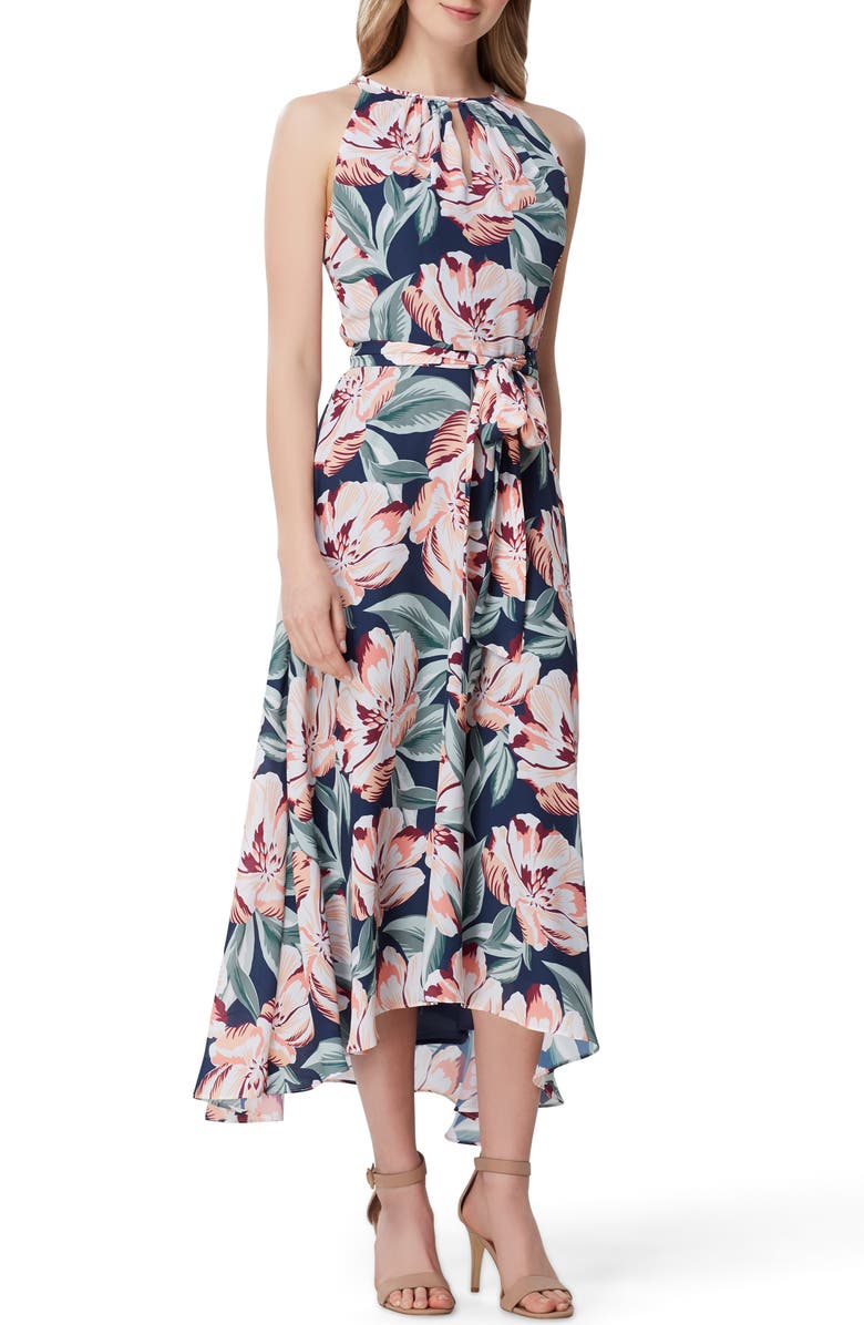 Tahari Print Sleeveless Tie Waist Maxi Dress, Main, color, 