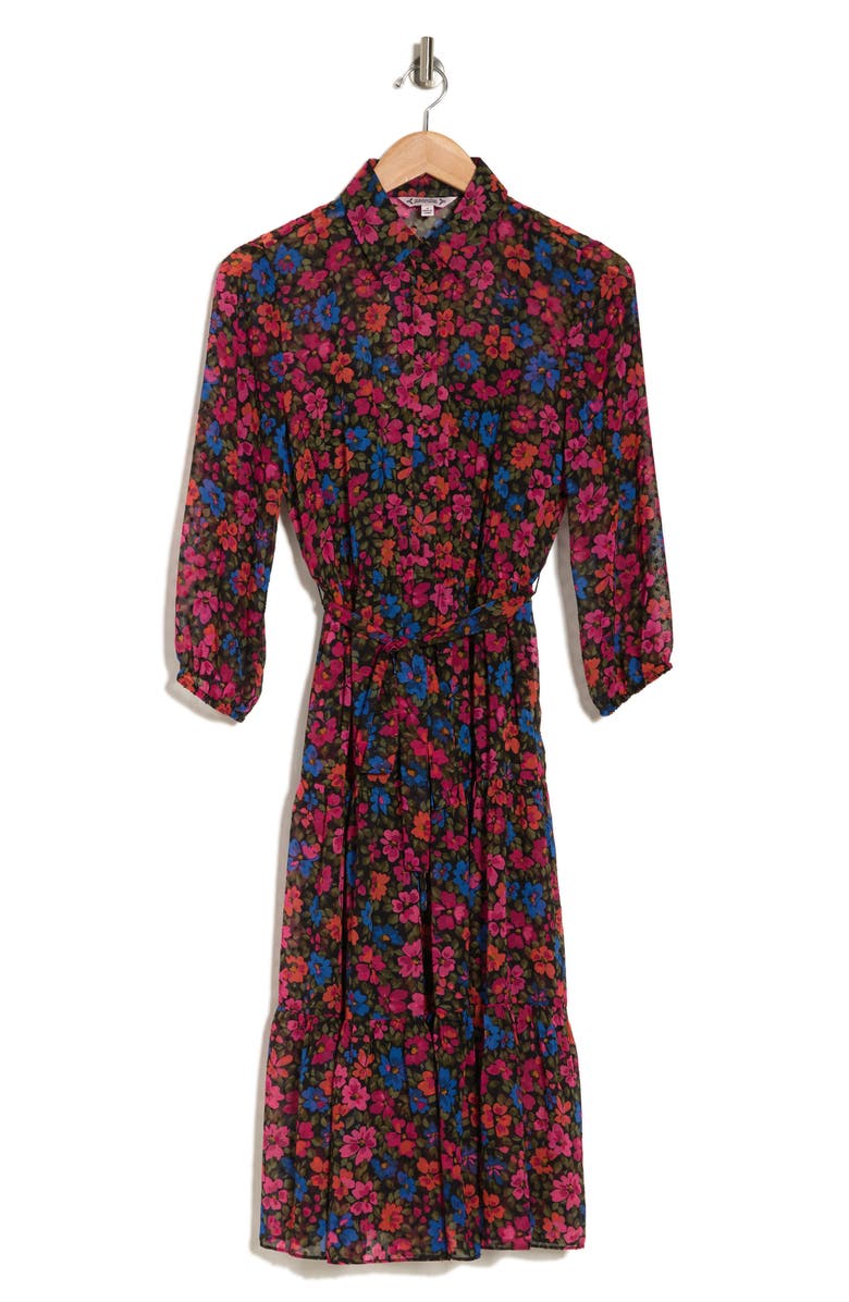 Nanette Lepore Medeline Floral Clip Dot Long Sleeve Midi Dress, Alternate, color, 