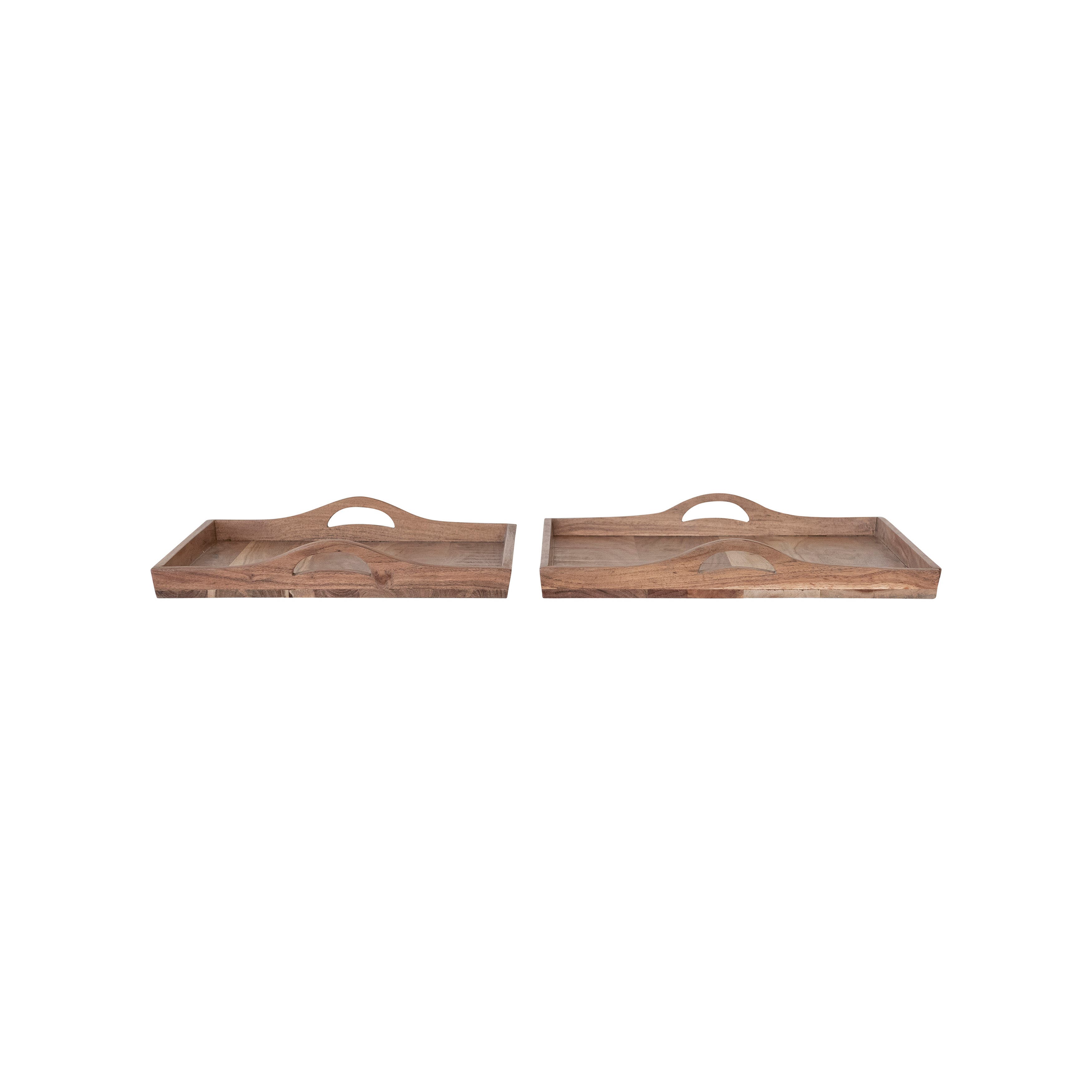 Storied Home Square Acacia Wood Trays With Handles, Natural, Set Of 2 In Brown