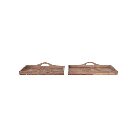 Square Acacia Wood Trays with Handles, Natural, Set of 2