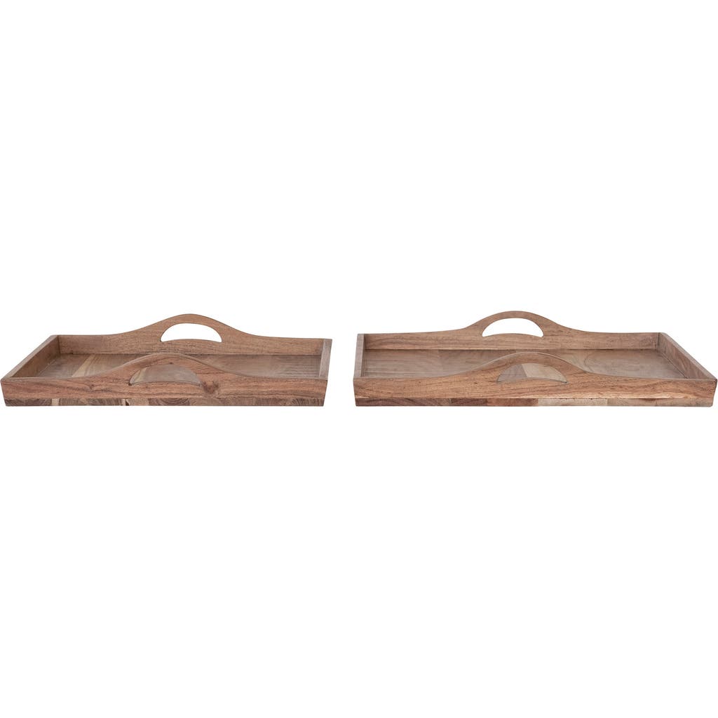 Storied Home Square Acacia Wood Trays With Handles, Natural, Set Of 2 In Brown
