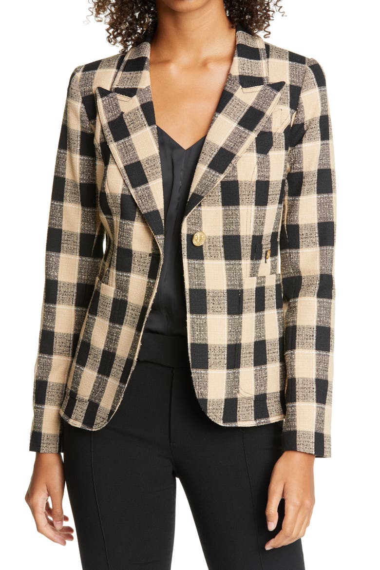 Duchess Plaid Cutaway Blazer, Main, color, BLACK/ TAN CHECK