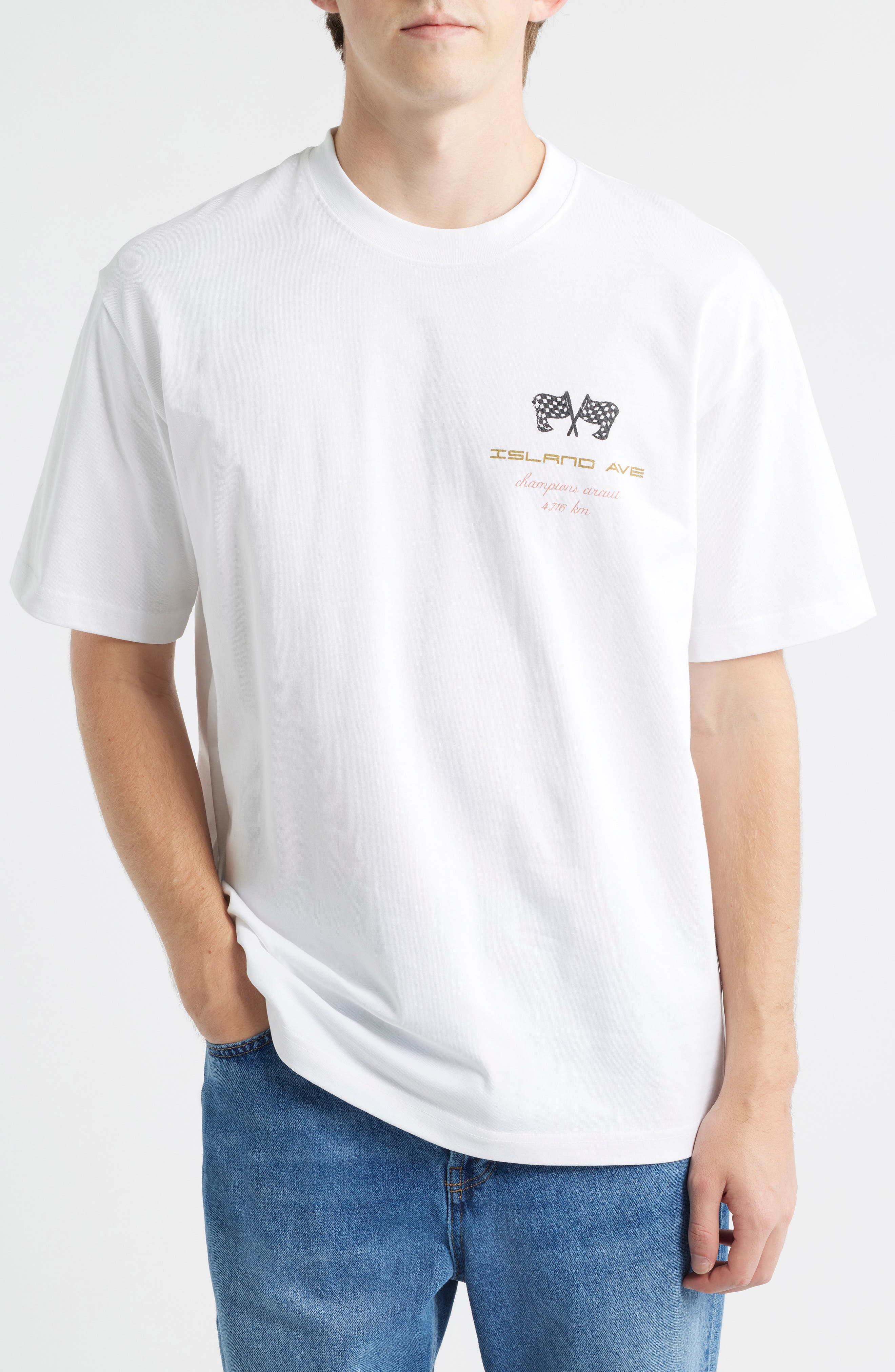 Island Avenue Champiions Circuit Cotton Graphic T-Shirt in White 