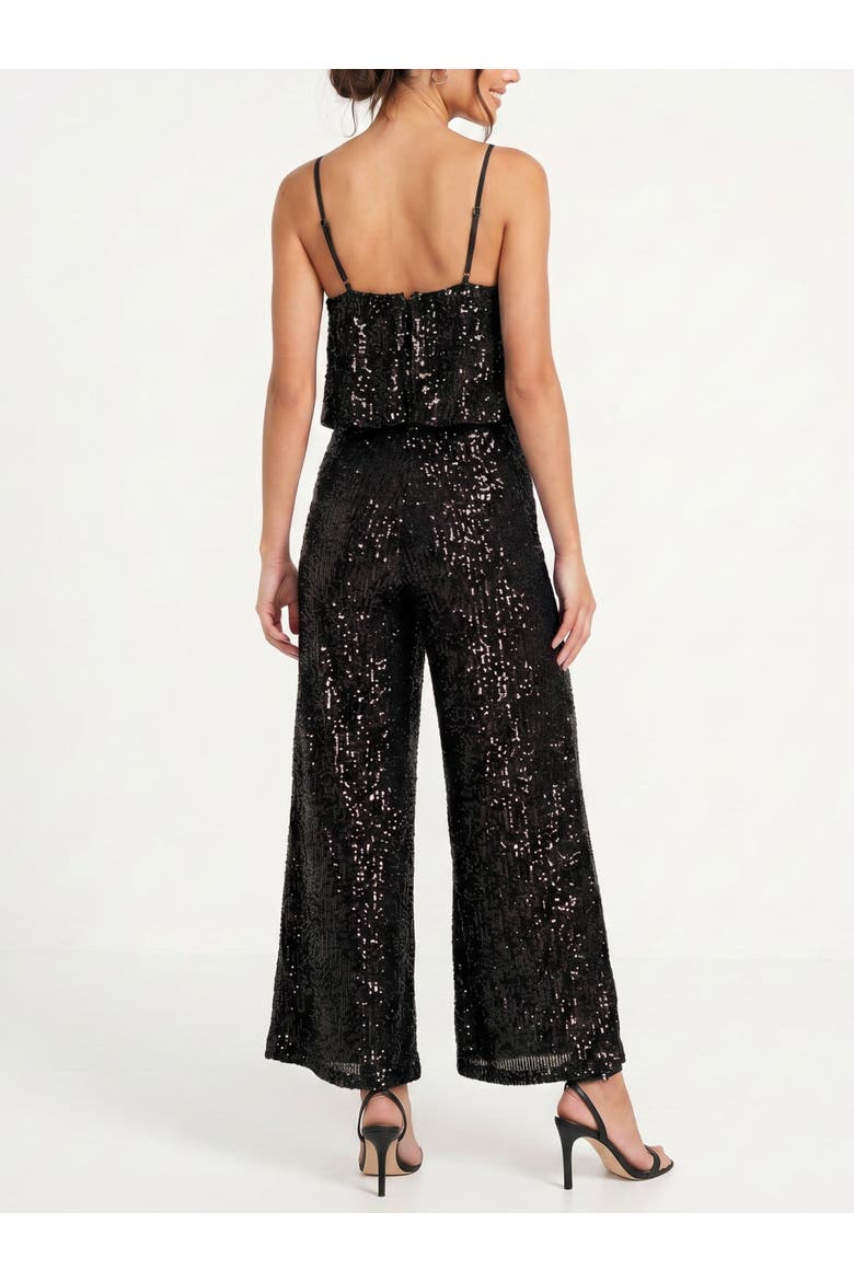 Sequin Tara Ruffle Jumpsuit, Alternate, color, Black
