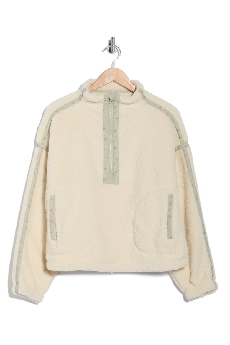 Corduroy Trim Faux Shearling Half Zip Pullover, Alternate, color, IVORY SAGE
