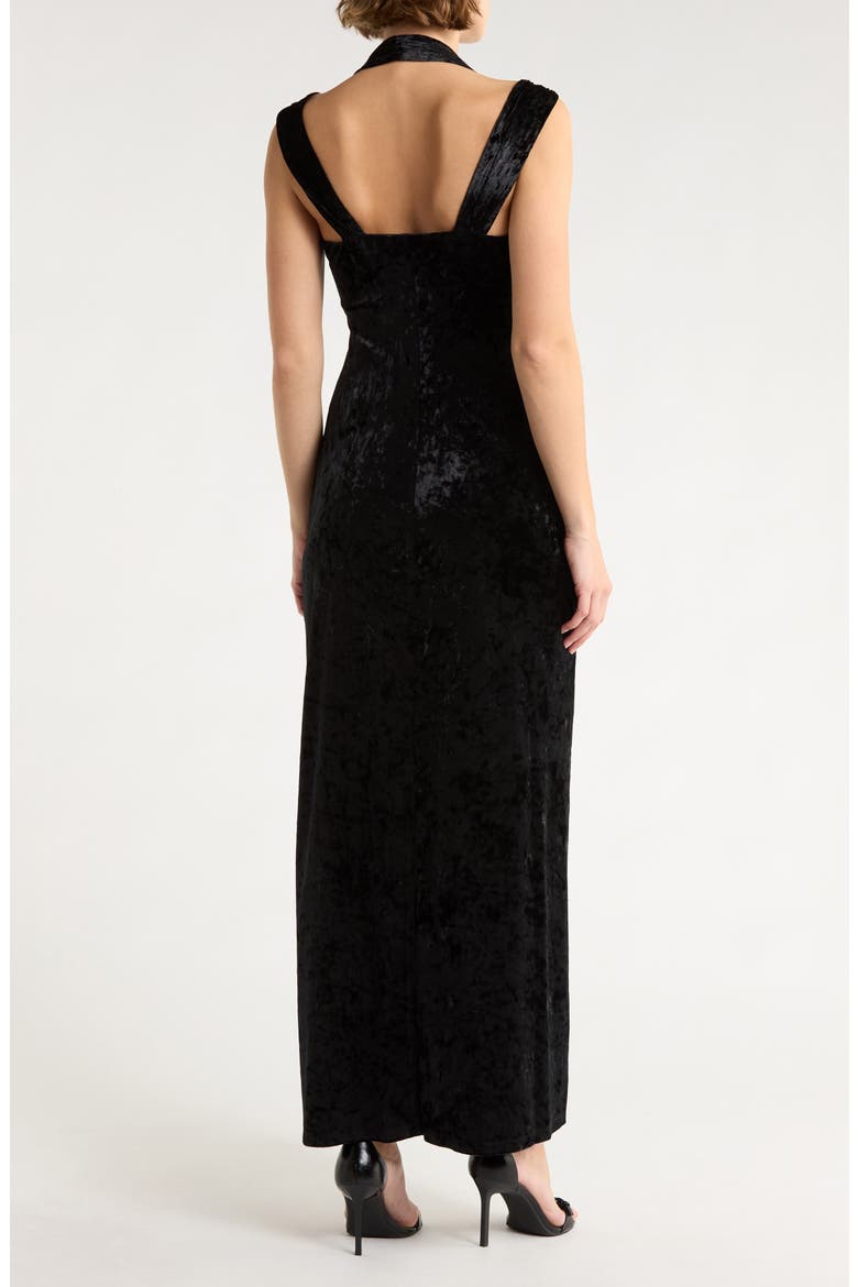 Crystal Velvet Halter Gown, Alternate, color, BLACK