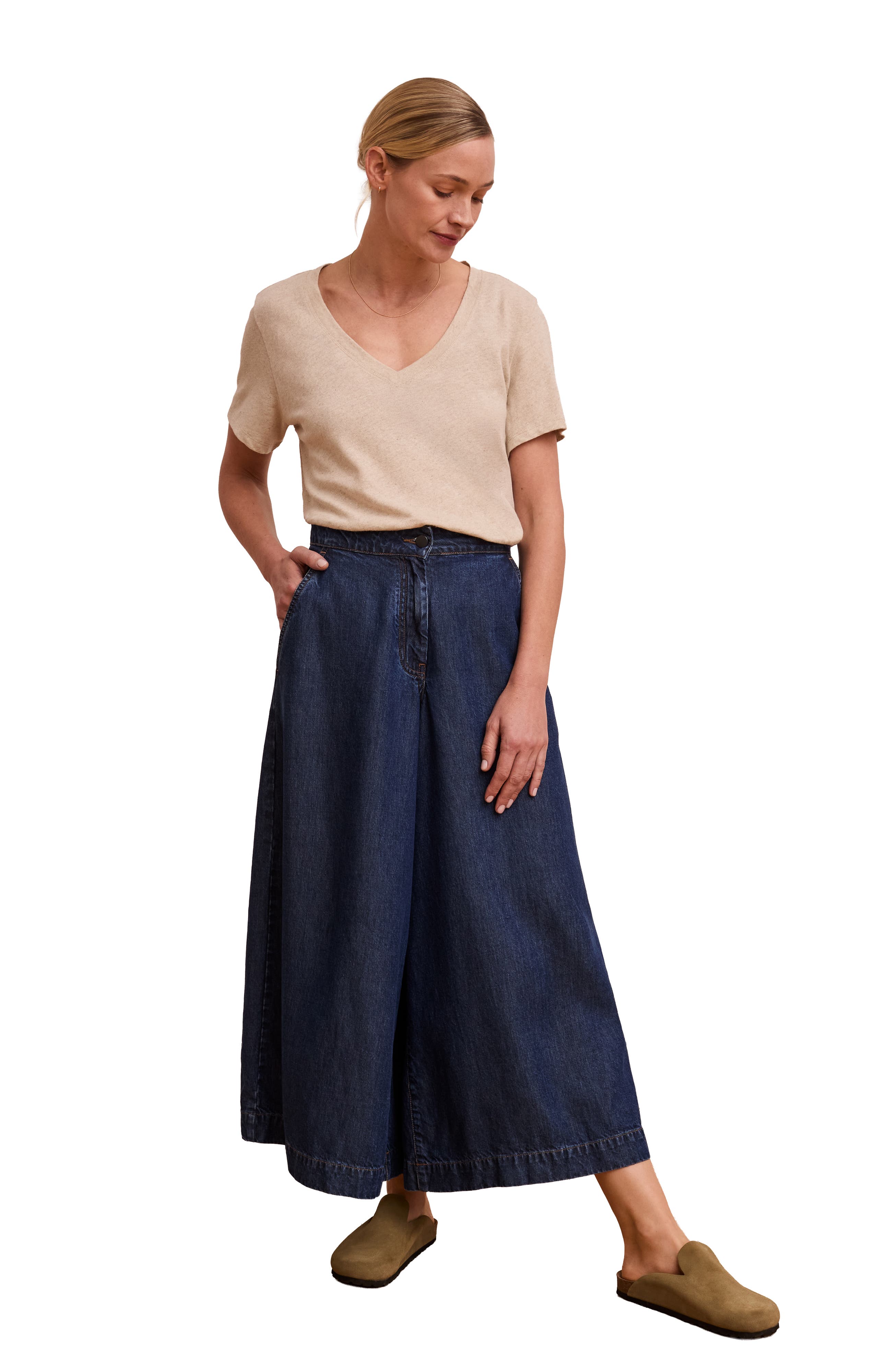 Drape Denim Culotte Pants - image 2