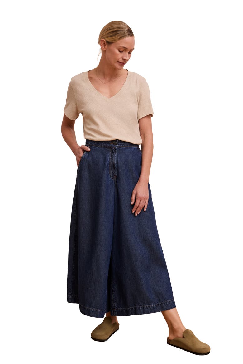 Drape Denim Culotte Pants, Alternate, color, Indigo Mid Wash