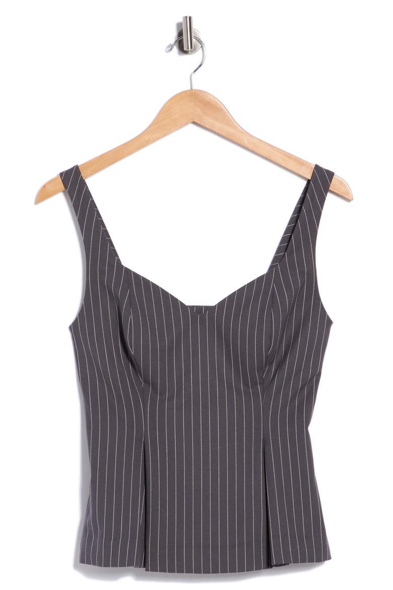 Brooklyn Peplum Top, Alternate, color, GREY CHARCOAL PINSTRIPE