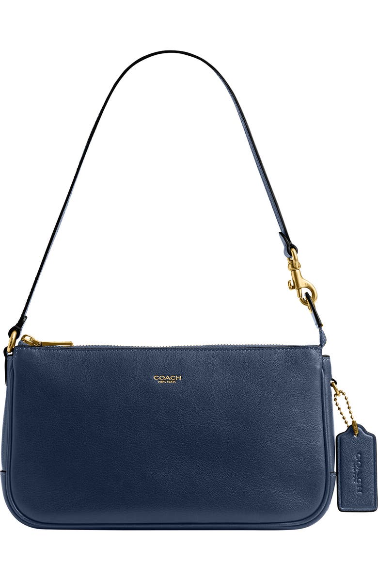 COACH Plaza Natural Grain Leather Shoulder Bag, Main, color, Navy