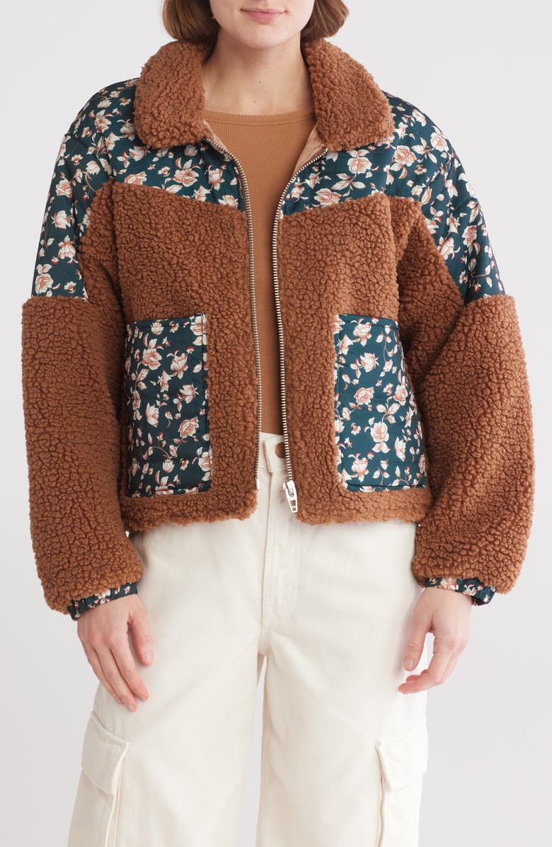 BLANKNYC Floral Quilted Trim Fleece Jacket, Alternate, color, 