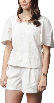 Hope & Henry Organic Flounce Sleeve Eyelet Top