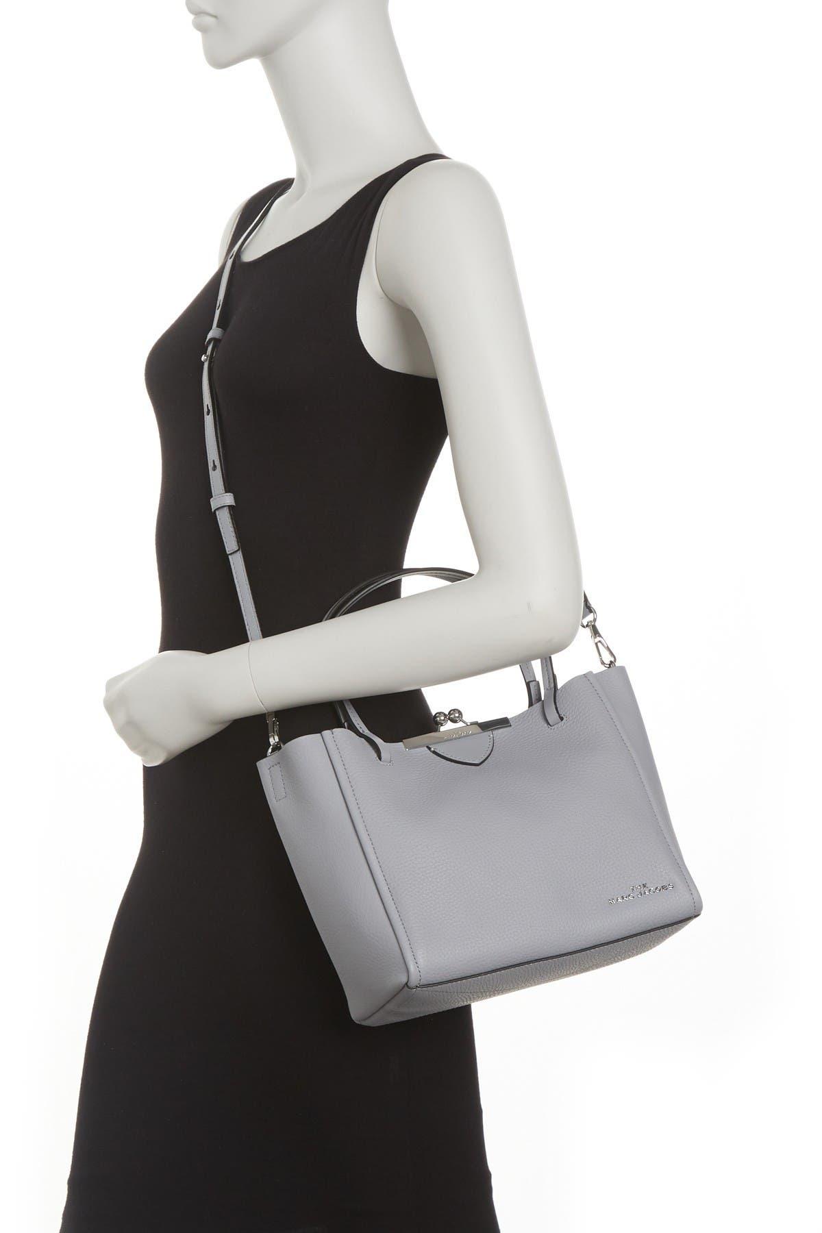 The Kiss Lock Mini Leather Tote, Alternate, color, ROCK GREY