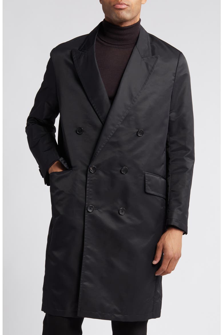 Leo Double Breasted Raincoat, Alternate, color, BLACK