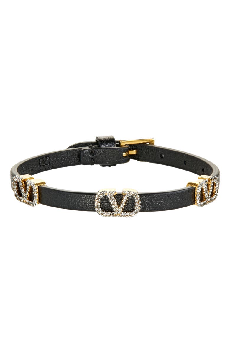 Valentino Garavani Signature VLOGO Leather Bracelet, Main, color, 