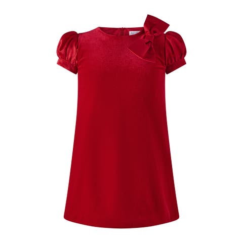 Red Satin Bow Velvet Dress