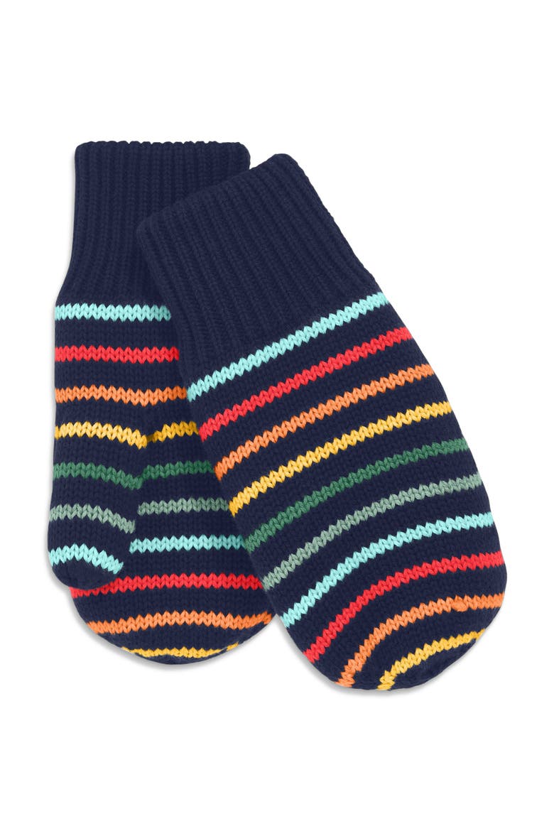 Kids Fleece-Lined Rainbow Stripe Mittens, Main, color, Navy