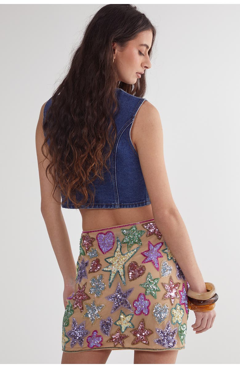 NASTY GAL Hand Embellished Sequin Mini Skirt, Alternate, color, Nude