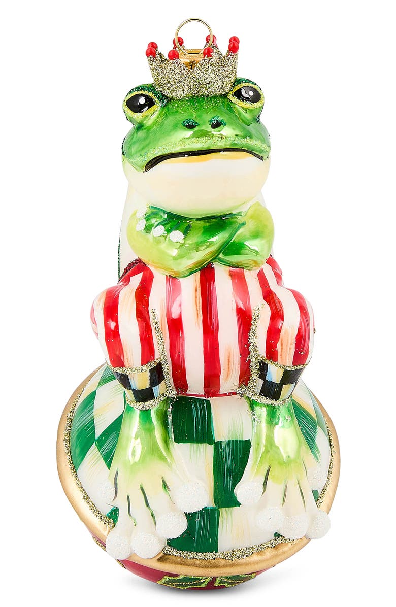 MACKENZIE CHILDS Check it Out Mr. Jingles Glass Ornament, Main, color, Green
