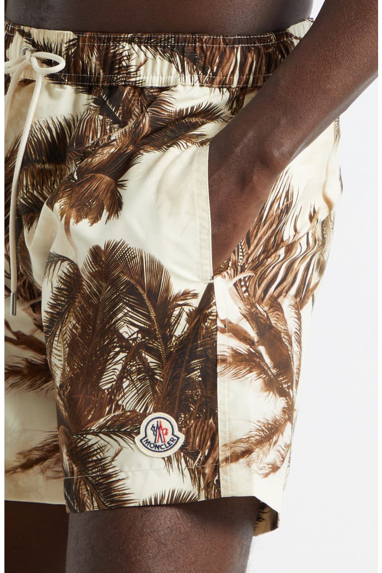Palm Print Swim Trunks, Alternate, color, BEIGE