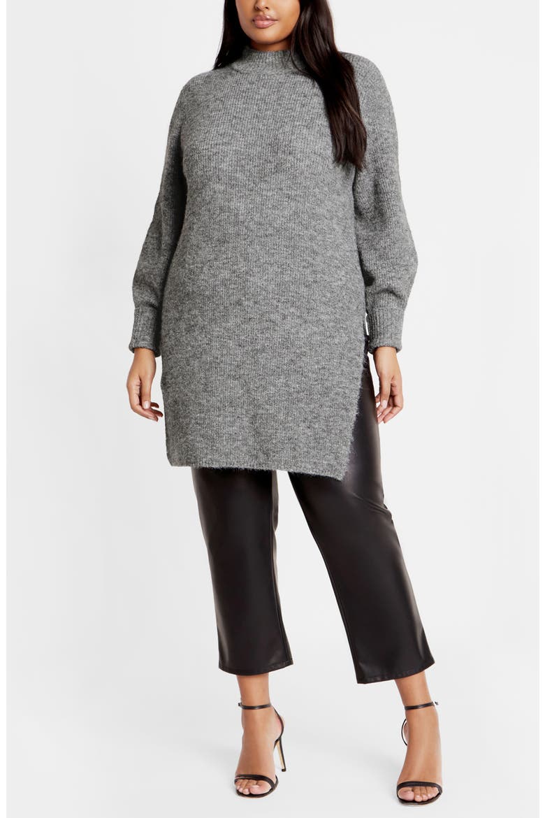 Dallas Rib Mock Neck Longline Sweater, Main, color, GREY MARLE