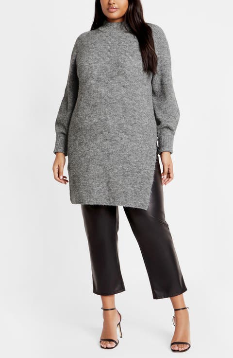 Dallas Rib Mock Neck Longline Sweater (Plus)