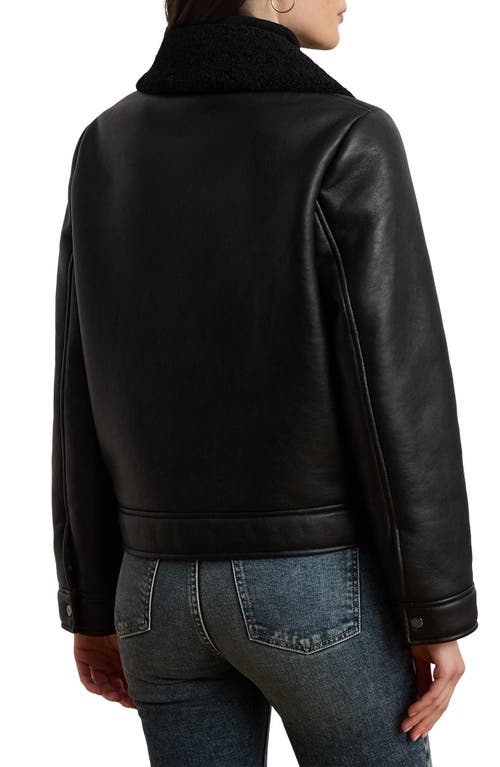 Ralph Lauren Lauren Faux Leather & Faux Shearling Bomber Jacket In Black