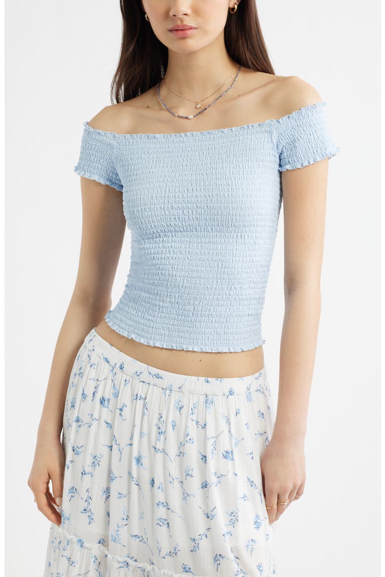 Off the Shoulder Smocked Top, Main, color, BLUE BIRD
