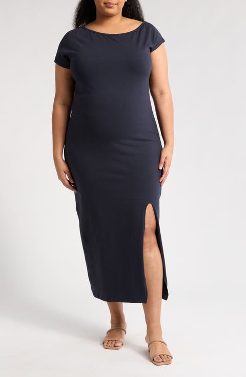 Drop Shoulder Knit Shift Dress (Plus)