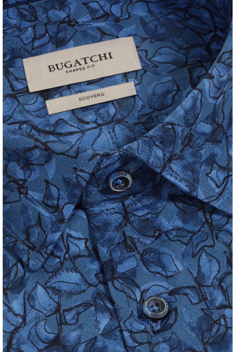 Julian Shaped Fit Leaf Print Button-Up Shirt, Alternate, color, MARINE BLUE