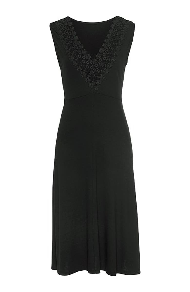 LASCANA Women's V-Back Lace Accent Dress, Alternate, color, Black