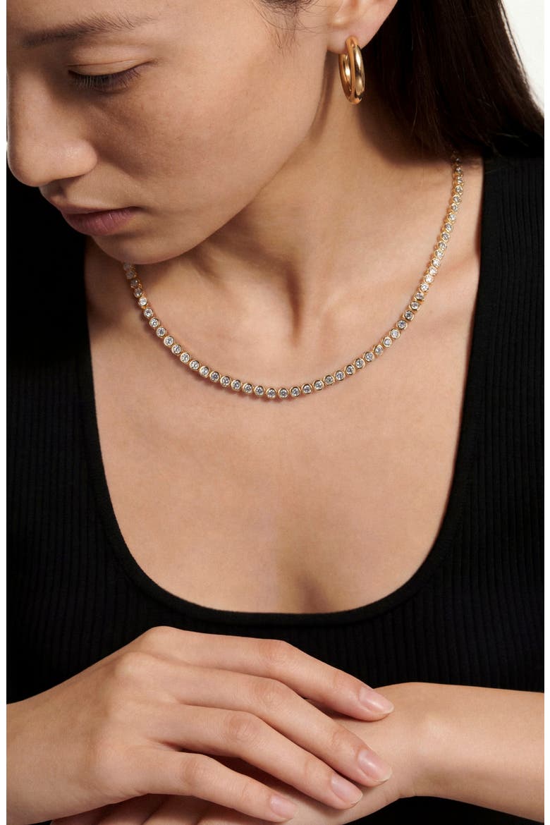 Bezeled Cubic Zirconia Tennis Necklace, Alternate, color, GOLD