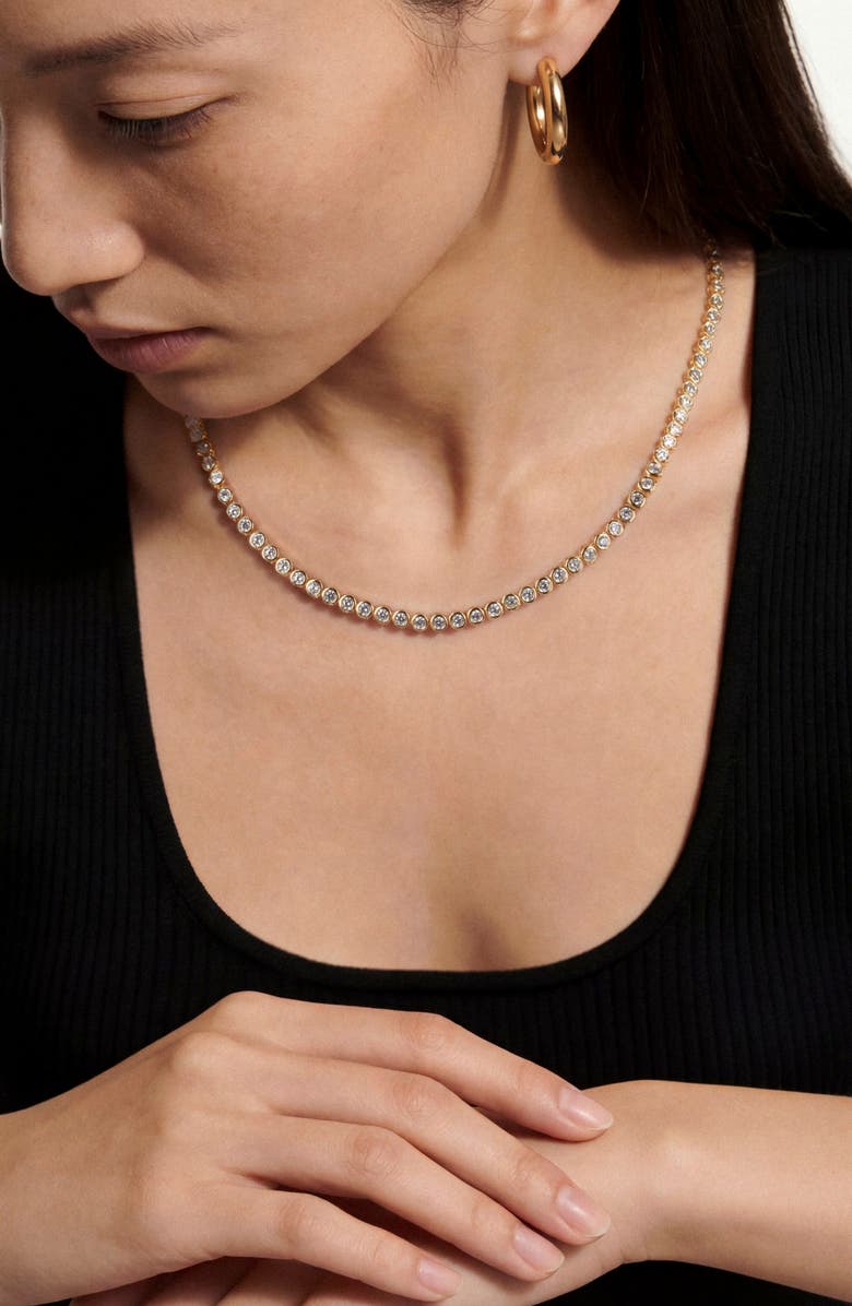 st. Moran Bezeled Cubic Zirconia Tennis Necklace, Alternate, color, Gold