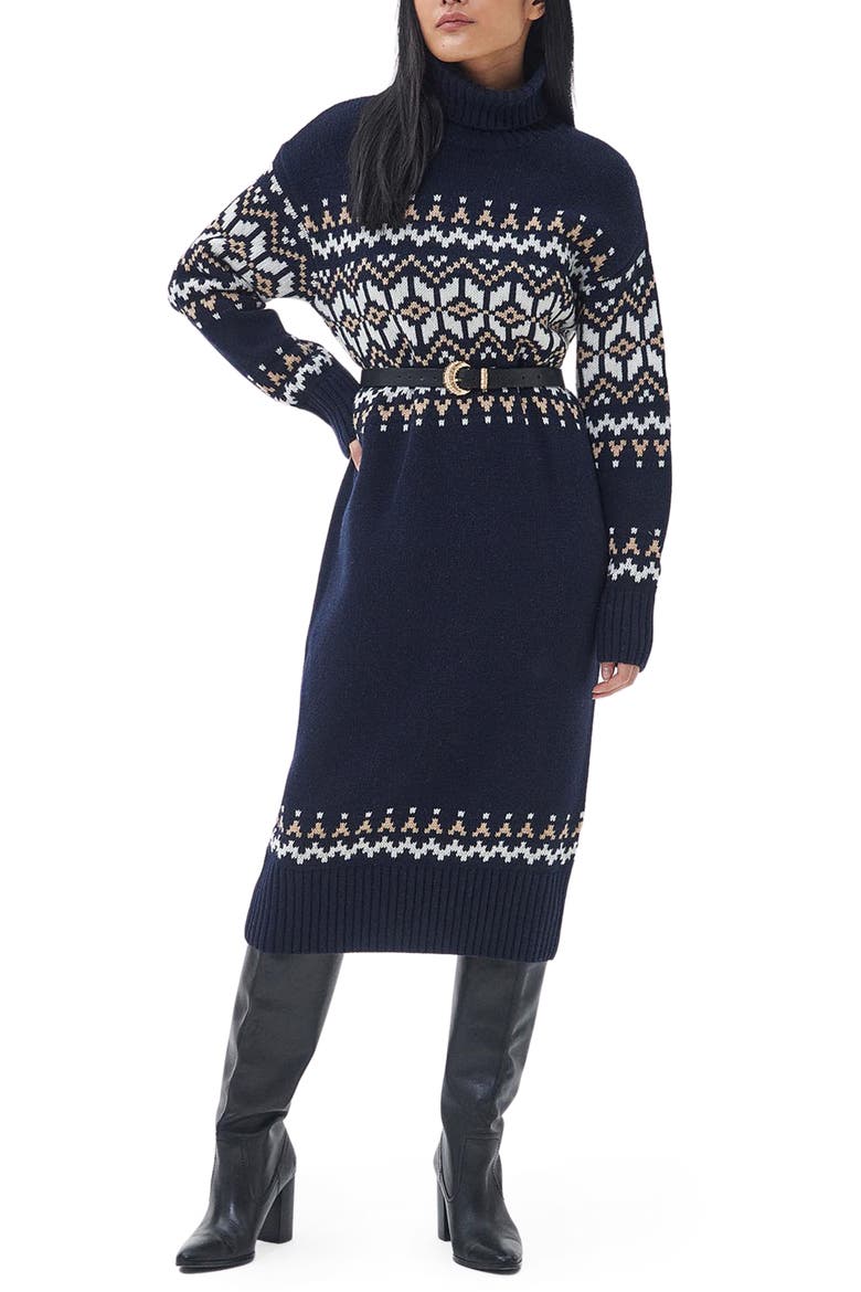 Patrisse Fair Isle Long Sleeve Sweater Dress, Main, color, NAVY