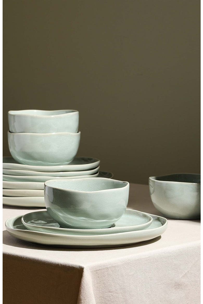Mirella Stoneware 12-Piece Dinnerware Set, Alternate, color, Light Green