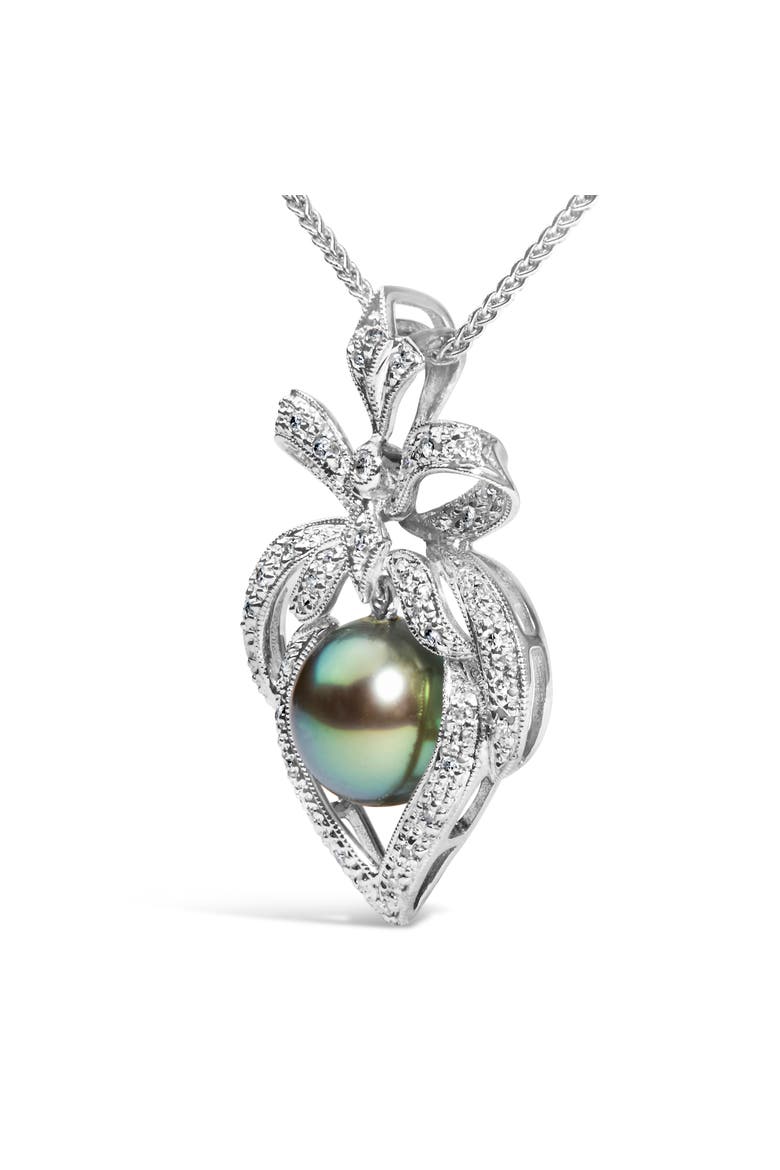 18K 3/4 Cttw Diamond Cultured Black Tahitian Pearl Heart Pendant Necklace, Alternate, color, White
