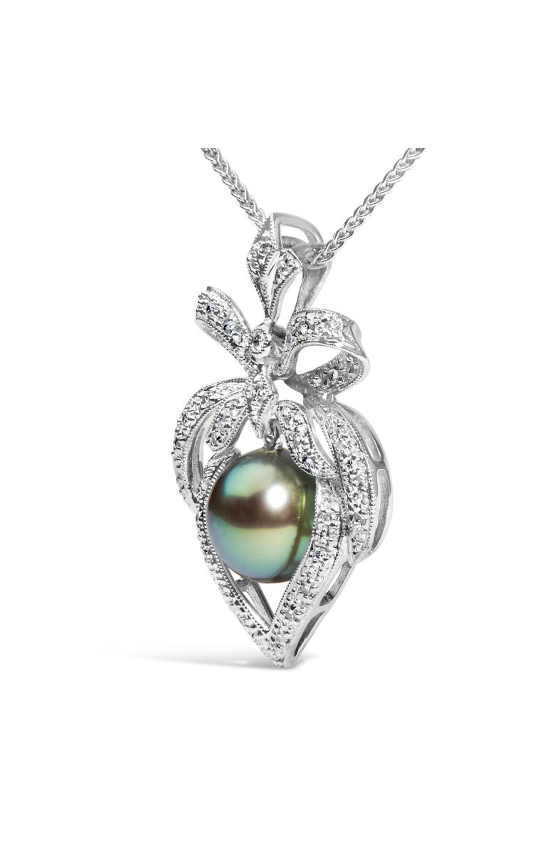Haus of Brilliance 18K 3/4 Cttw Diamond Cultured Black Tahitian Pearl Heart Pendant Necklace, Alternate, color, White