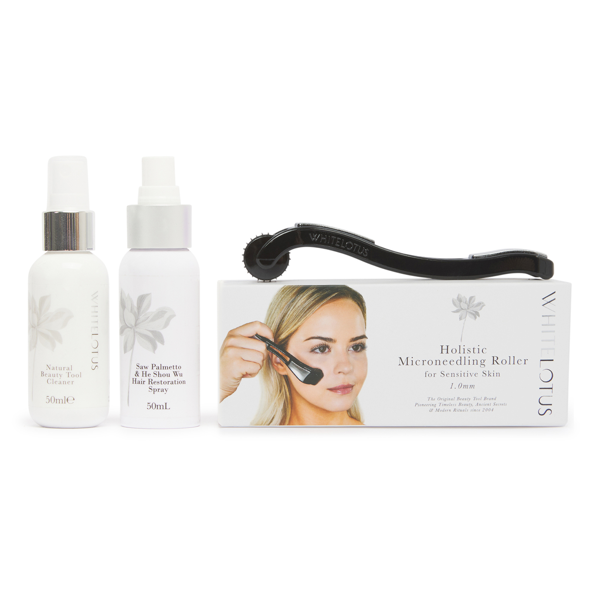 White Lotus Beauty Holistic Dermaroller Kit For hair in Black 