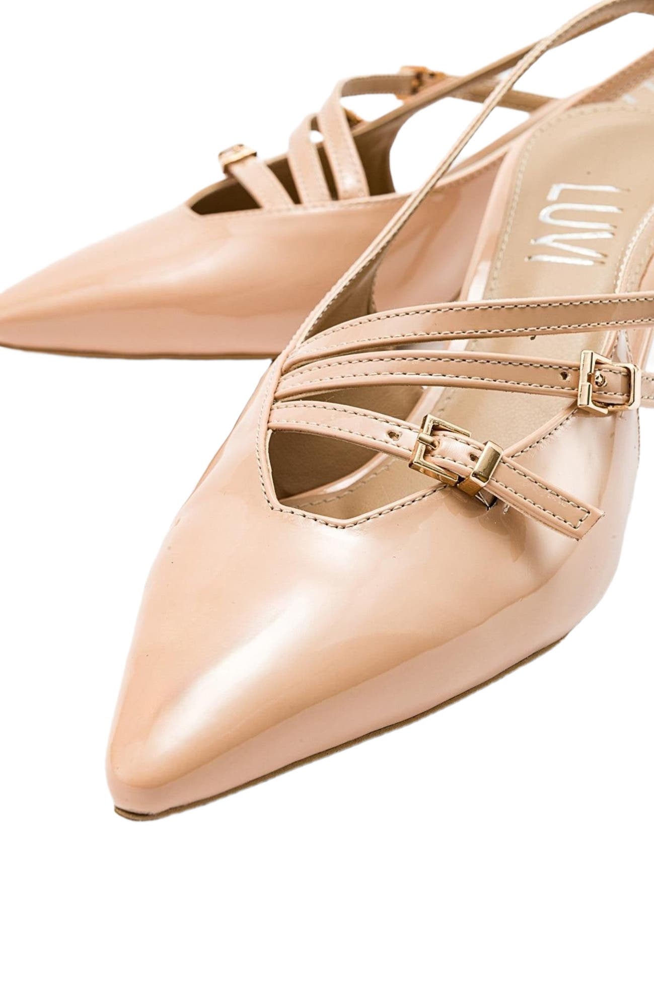 Magra Pointed-Toe Slingback Stiletto, Alternate, color, Beige Patent Faux Leather
