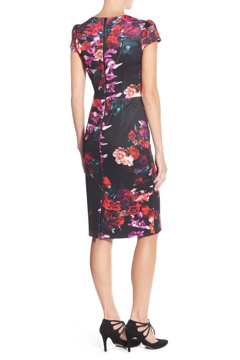Floral Print Knit Sheath Dress, Alternate, color, BLACK/ PURPLE MULTI