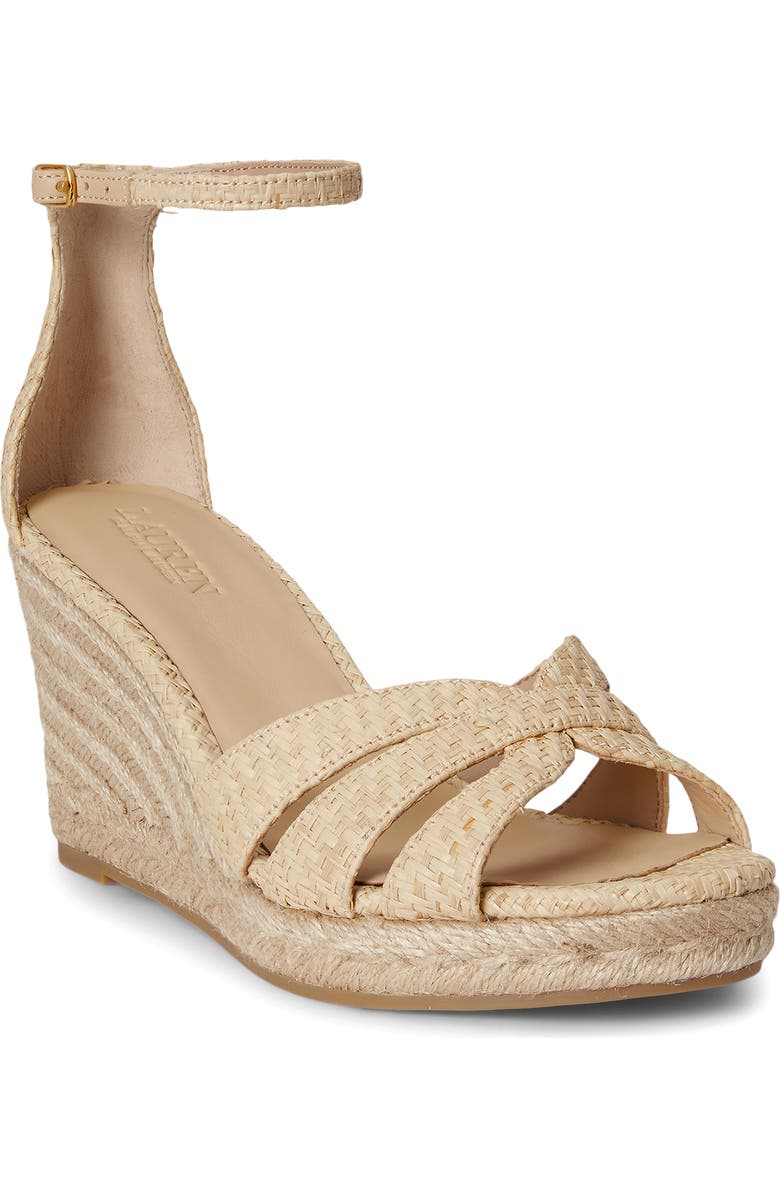 Ralph Lauren Nellie Ankle Strap Wedge Sandal, Main, color, Natural