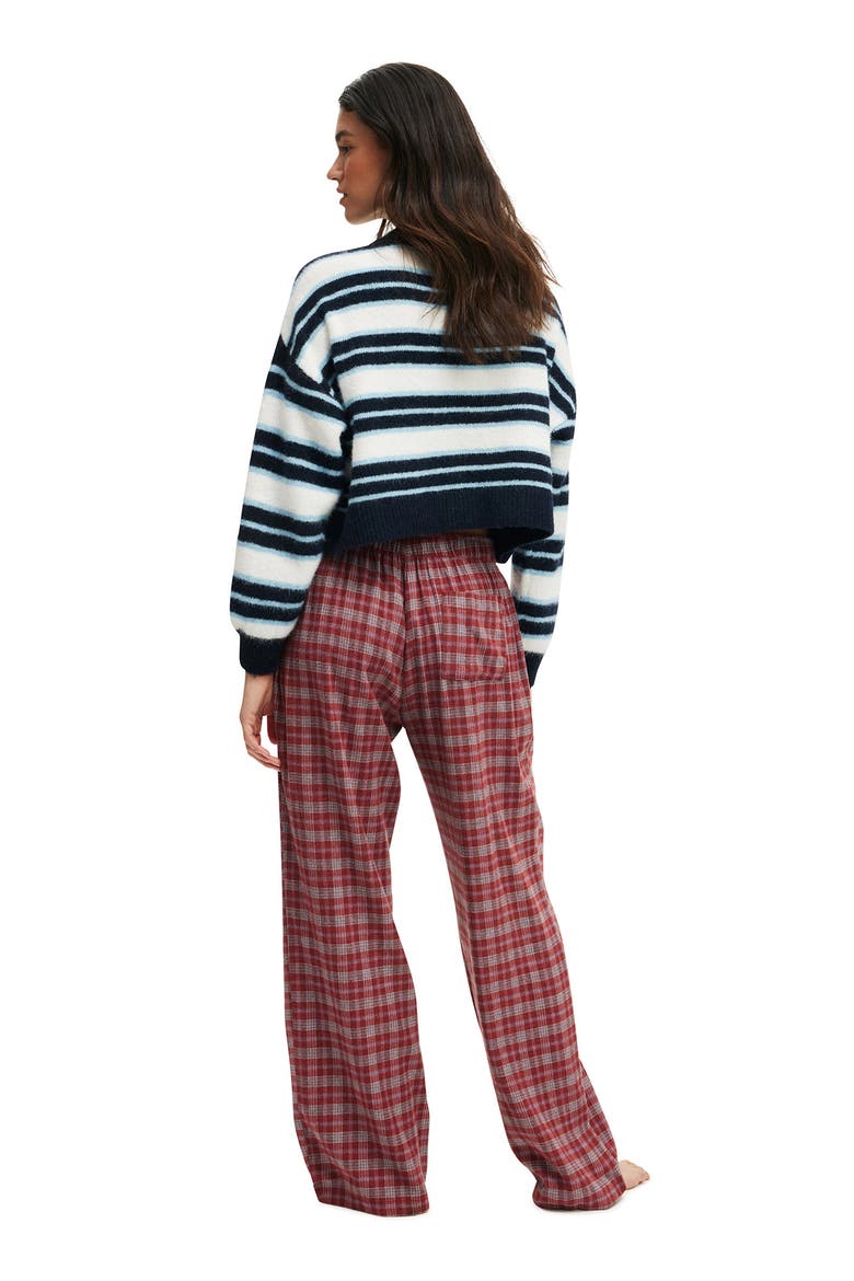 Women's Flannel Wide Leg Pant, Alternate, color, Warm Cherry  Navy Odie Check