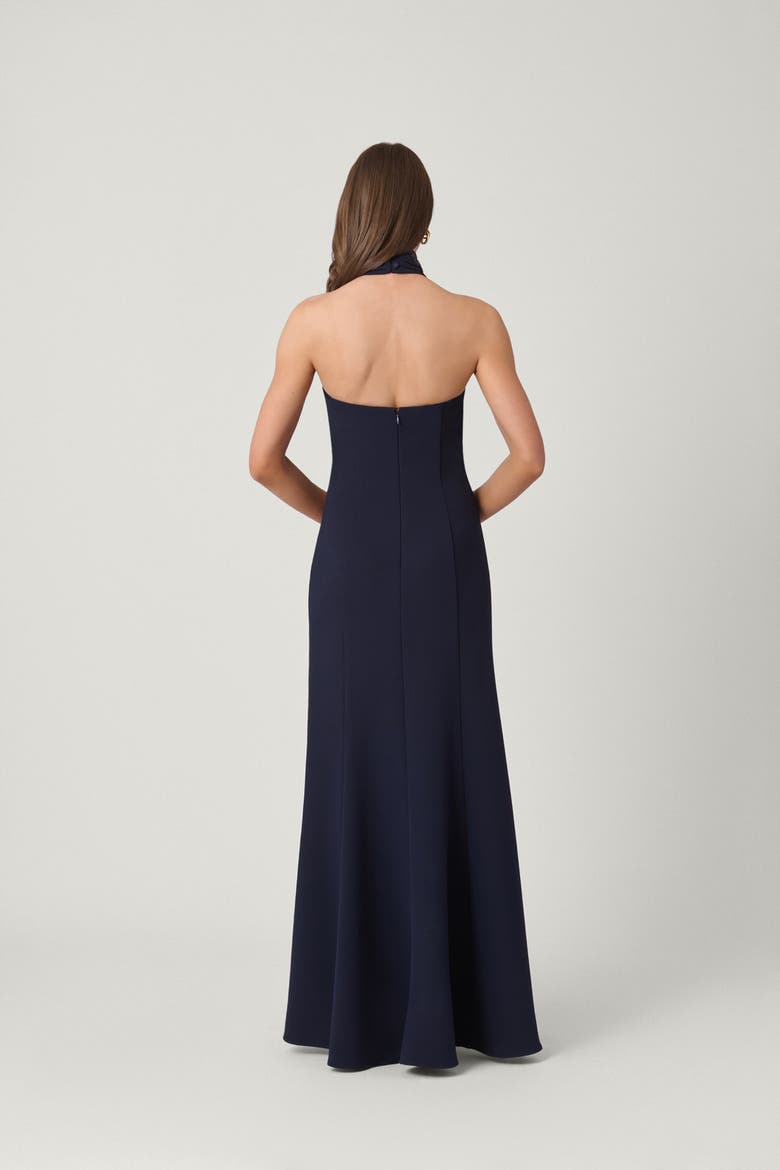 Midnight Stretch Crepe Scottie Dress, Alternate, color, Navy