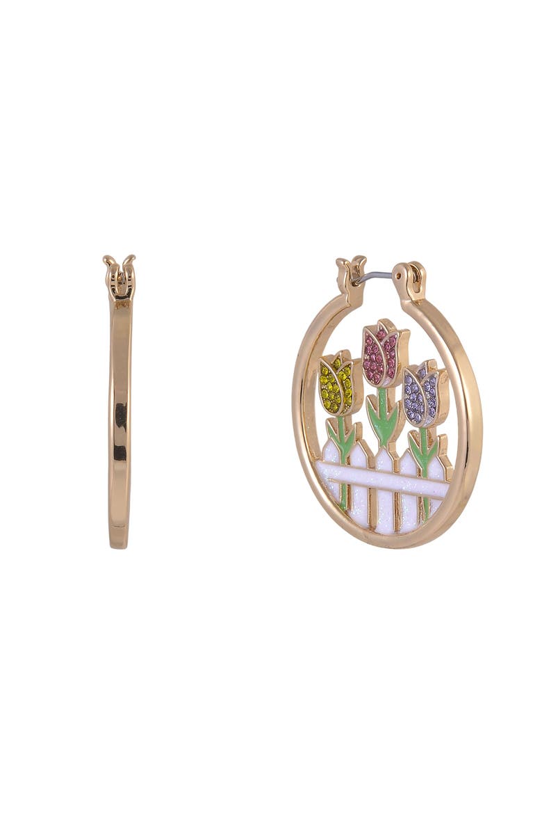 Tulip Theme Hoop Earrings, Main, color, White