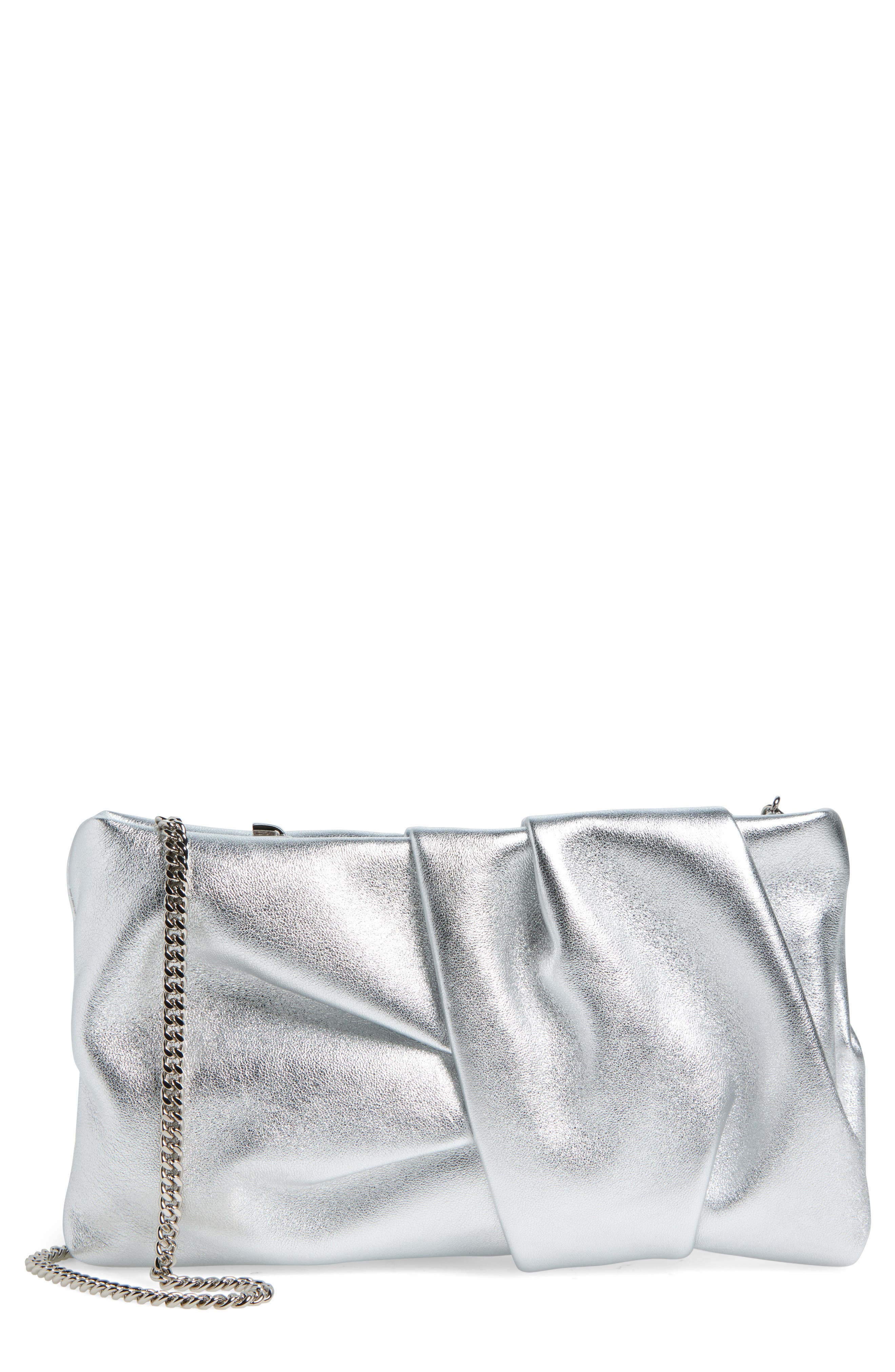 Jimmy Choo Bonny Metallic Leather Clutch, Main, color, 